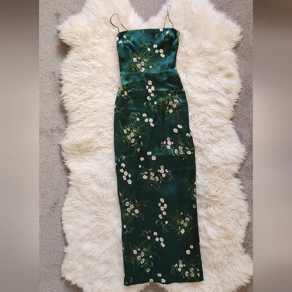 Reformation Frankie silk slip dress-dark green (size 4 remaining) NWOT - Picture 4 of 16